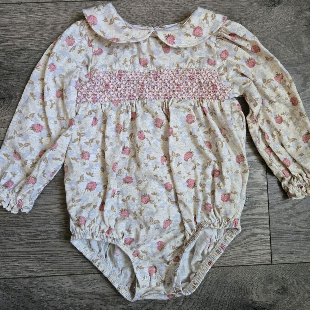 Modern Moments Gerber 18M Smocked Bubble Romper Floral Cottagecore Long Sleeve